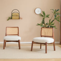 Thumbnail for Set Of 2 Modern Beige Lounge Chair With Woven Backrest, Sturdy Wooden Frame, Minimalist And Elegant Accent Seating For Living Room, Bedroom, Or Office