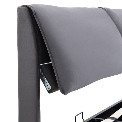 Upholstered King Size Hydraulic Bed with Three Drawers, Bed Box For Storage & Slatted Frame With Headboard, Without Mattress