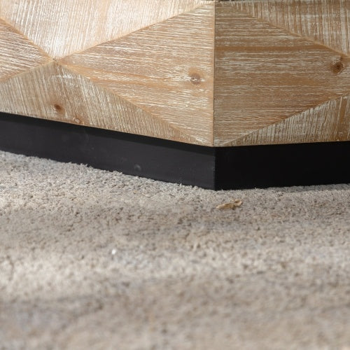 Retro Style Wood Center Table With Three-Dimensional Embossed Pattern