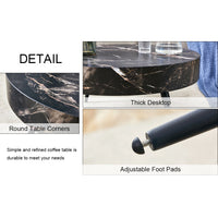 Thumbnail for Black Marble-Patterned MDF Round Coffee Table With Black Metal Legs
