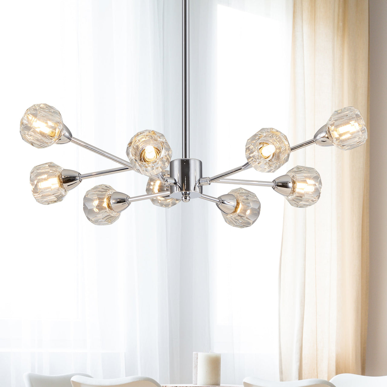 9 Lights Chrome Chandelier for Living Room