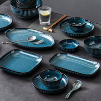 Thumbnail for Elegant Dark Blue Oval Ceramic Serving Platter