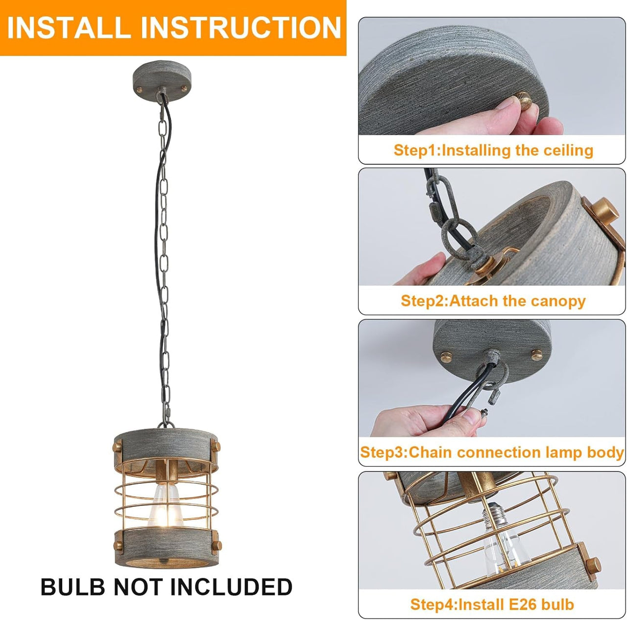 Adjustable Metal and Wood Pendant Light