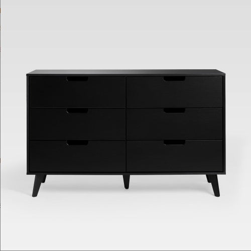 Mid-Century Hans 6-Drawer Dresser With Cut-Out Handles, Black