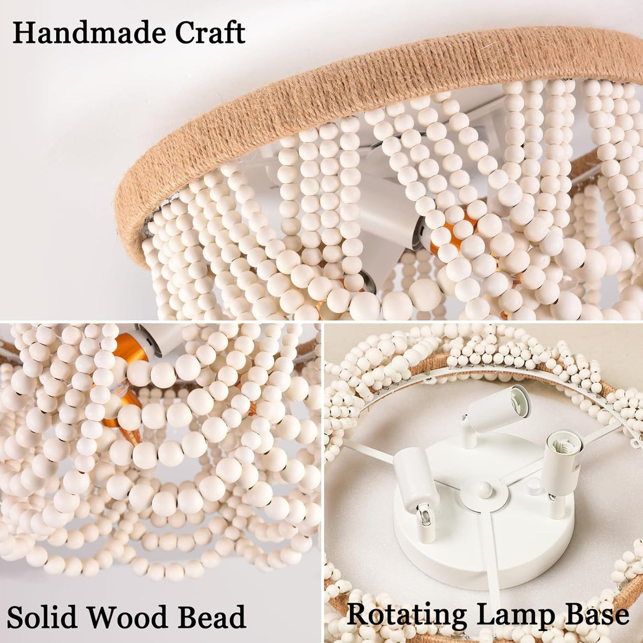 Wood Beaded Flush Mount Ceiling Light