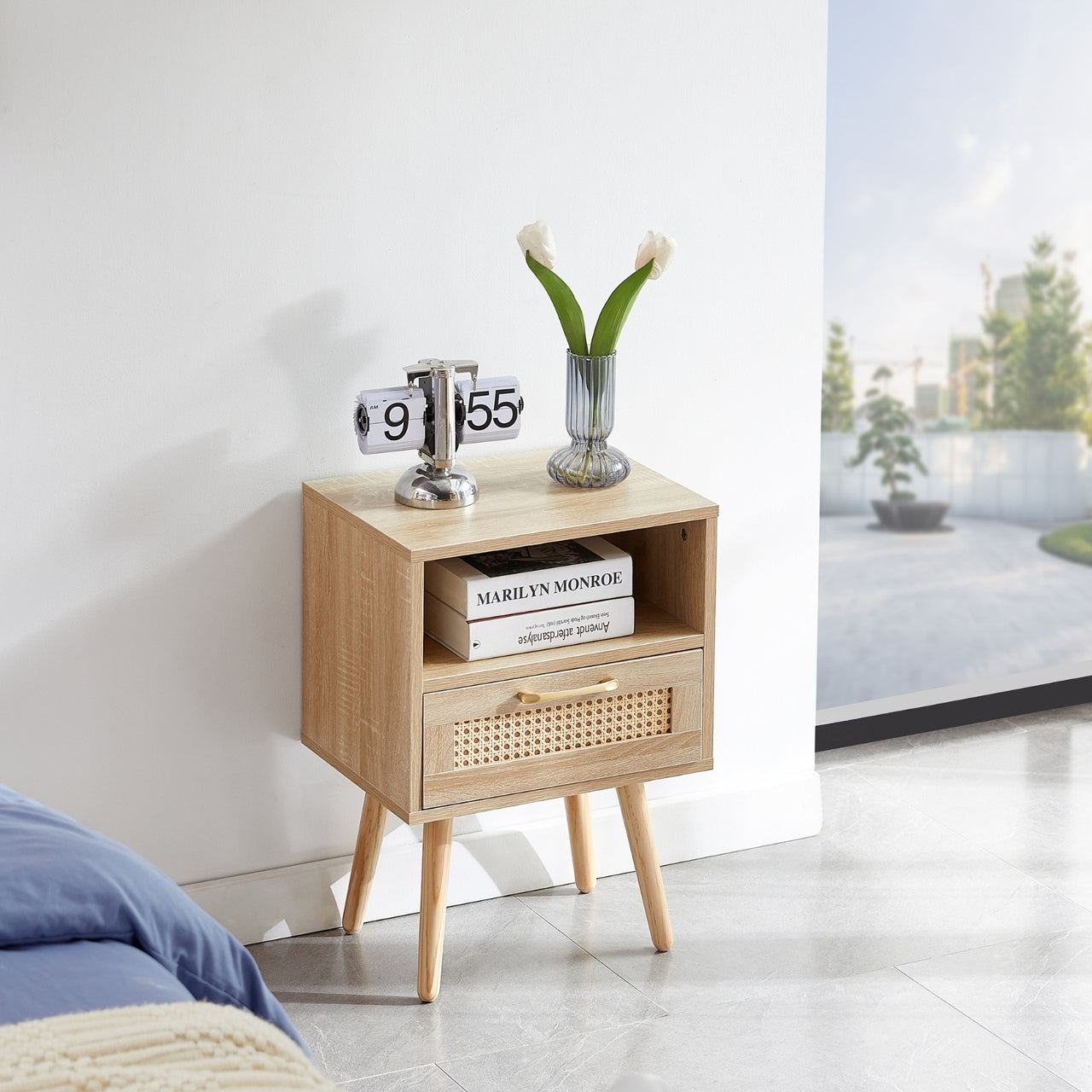 Rattan End Table With Drawer