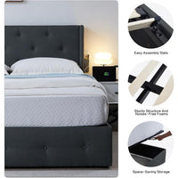Thumbnail for Queen Size Bed Frame With Lift Up Storage Bed & Modern Wingback Headboard