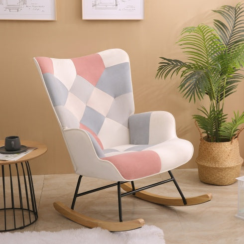 Mid Century Fabric Rocker Chair With Wood Legs