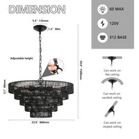 Thumbnail for Rustic 5-Tier Black Hemp Rope Chandelier with 8 E12 Sockets