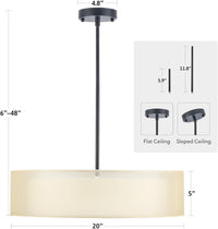 Thumbnail for Black Drum Pendant Light 3-Light Fabric