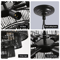 Thumbnail for Rustic 5-Tier Black Hemp Rope Chandelier with 8 E12 Sockets