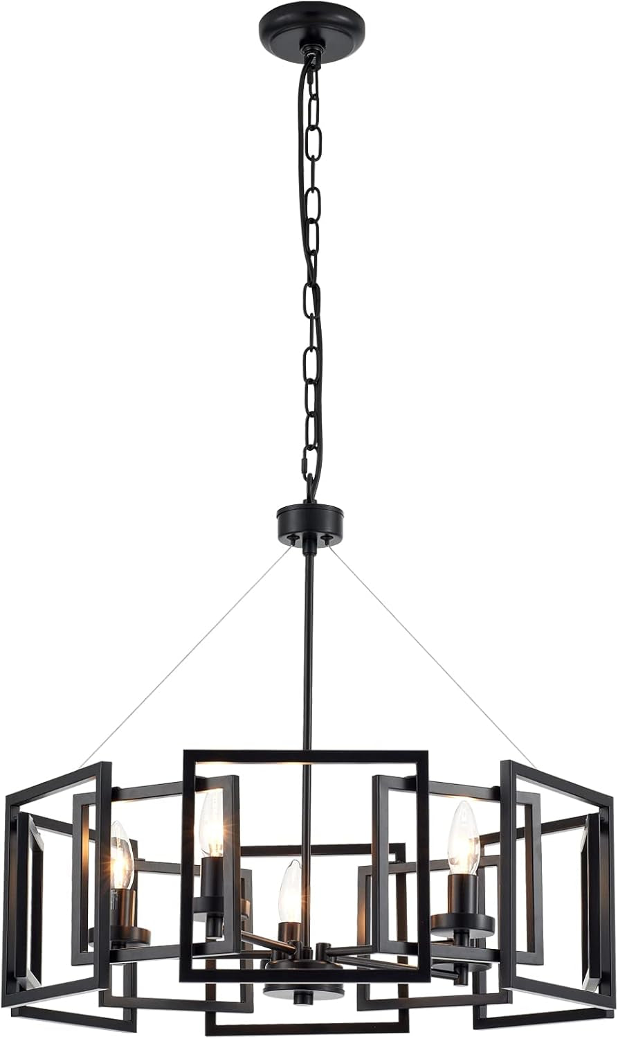 Geometric Industrial Style Chandelier With Matt Black Shade