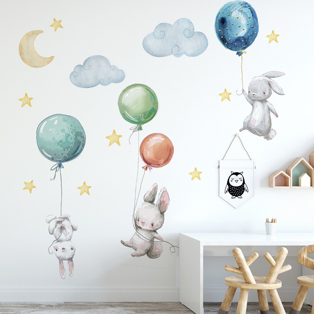 Flying Rabbits Balloon Moon Nursery Decor Kids Baby Room - Casatrail.com