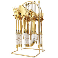 Thumbnail for Imitation Ceramic Gold Dinnerware Set with Stainless Steel Flatware - Casatrail.com