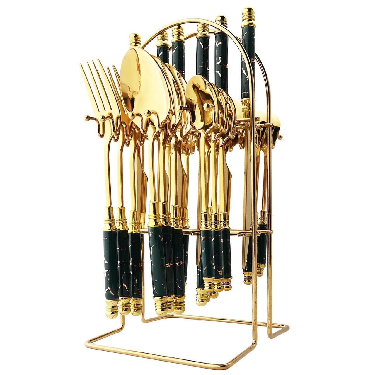 Imitation Ceramic Gold Dinnerware Set with Stainless Steel Flatware - Casatrail.com