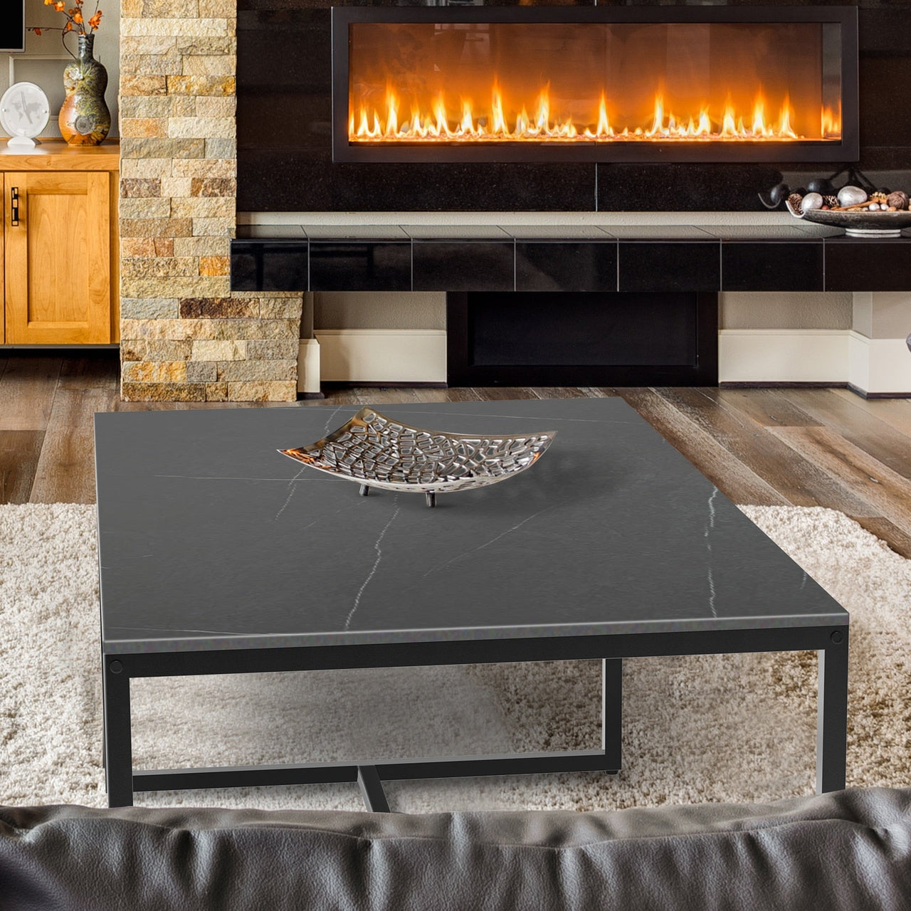 Marble and Metal Frame Rectangle Coffee Table - Casatrail.com