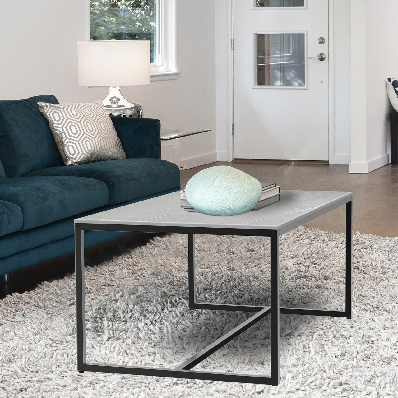 Marble and Metal Frame Rectangle Coffee Table - Casatrail.com