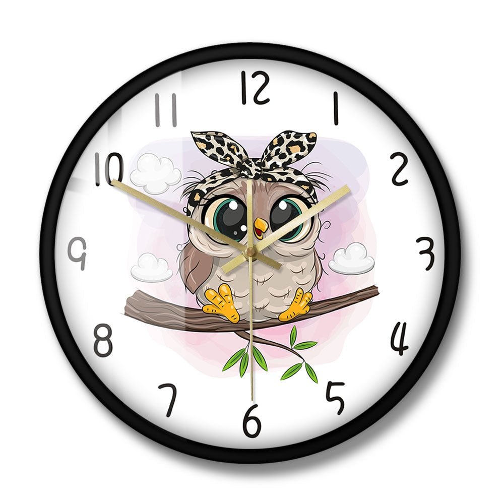 Owl Wall Clock - Digital Art Print for Kids Living Room Decor - Casatrail.com