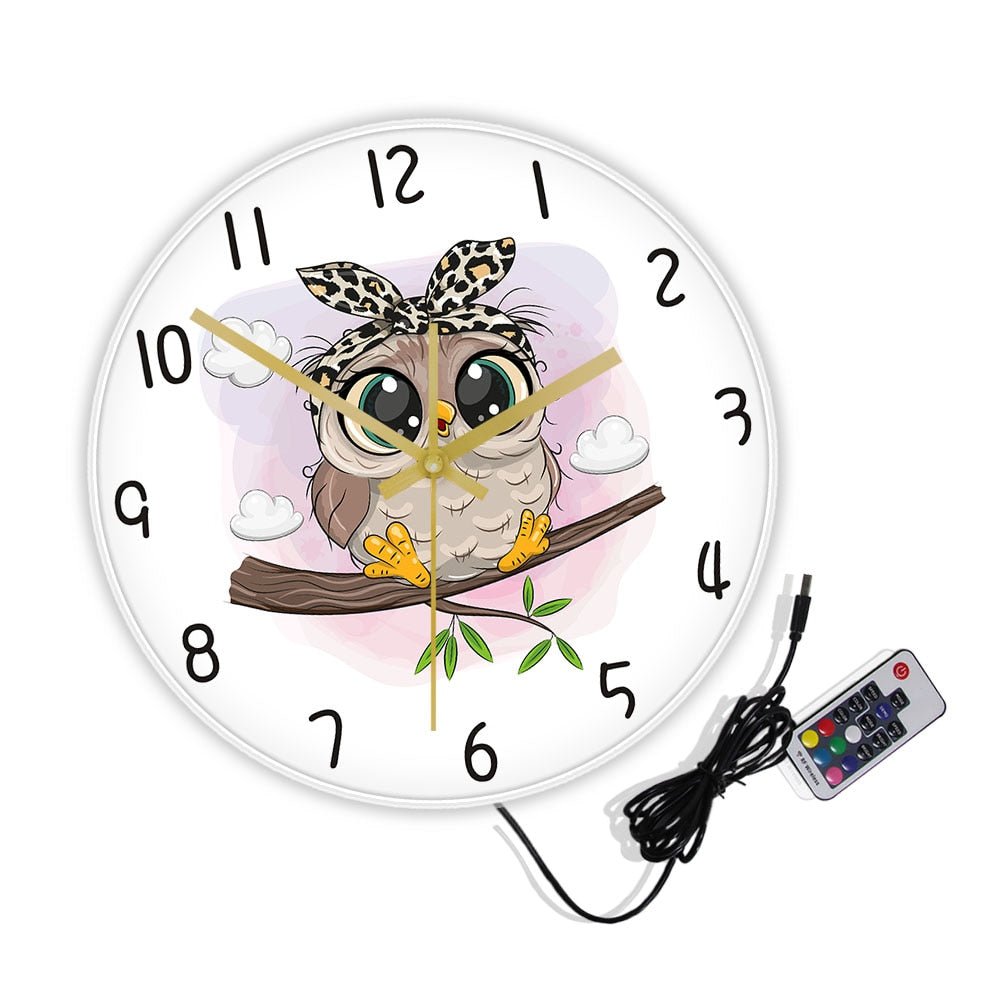 Owl Wall Clock - Digital Art Print for Kids Living Room Decor - Casatrail.com