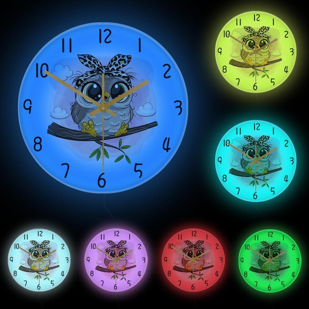 Owl Wall Clock - Digital Art Print for Kids Living Room Decor - Casatrail.com