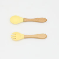 Thumbnail for Baby Food Grade Wooden Handles Silicone Spoon Fork Cutlery