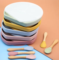 Thumbnail for Silicone Compartment Plate With Wooden Spoon