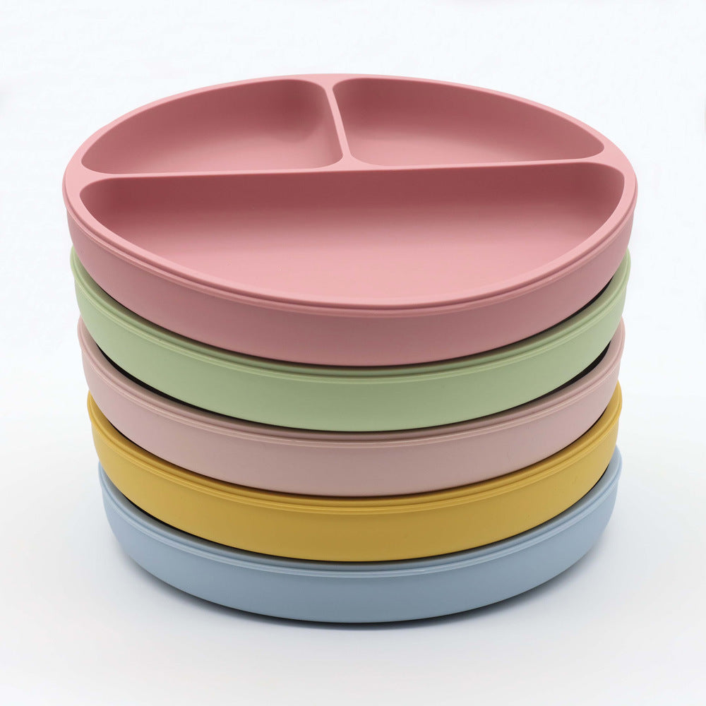 Silicone Round Sucker Compartment Dinner Plate
