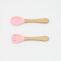 Thumbnail for Baby Food Grade Wooden Handles Silicone Spoon Fork Cutlery