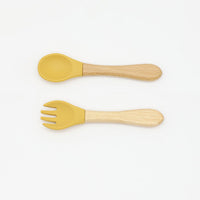 Thumbnail for Baby Food Grade Wooden Handles Silicone Spoon Fork Cutlery