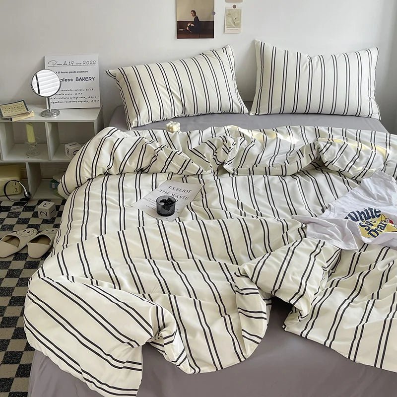 Stripe Bedding Comforter Set with Pillowcase & Bed Sheet - Casatrail.com