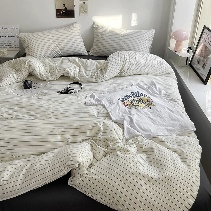 Stripe Bedding Comforter Set with Pillowcase & Bed Sheet - Casatrail.com