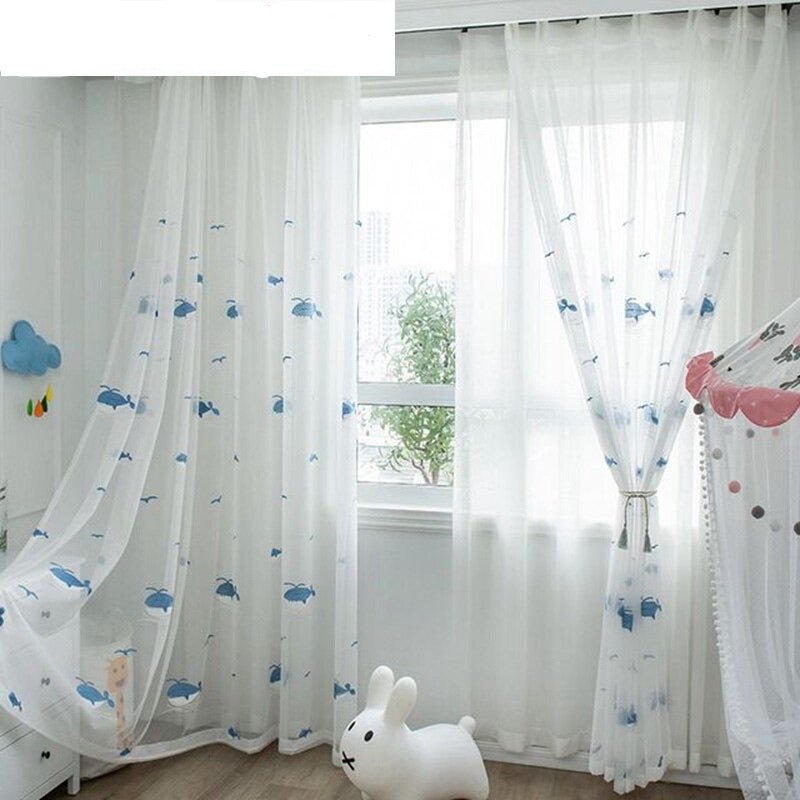 Whale Voile Curtains for Kids Bedroom - Casatrail.com
