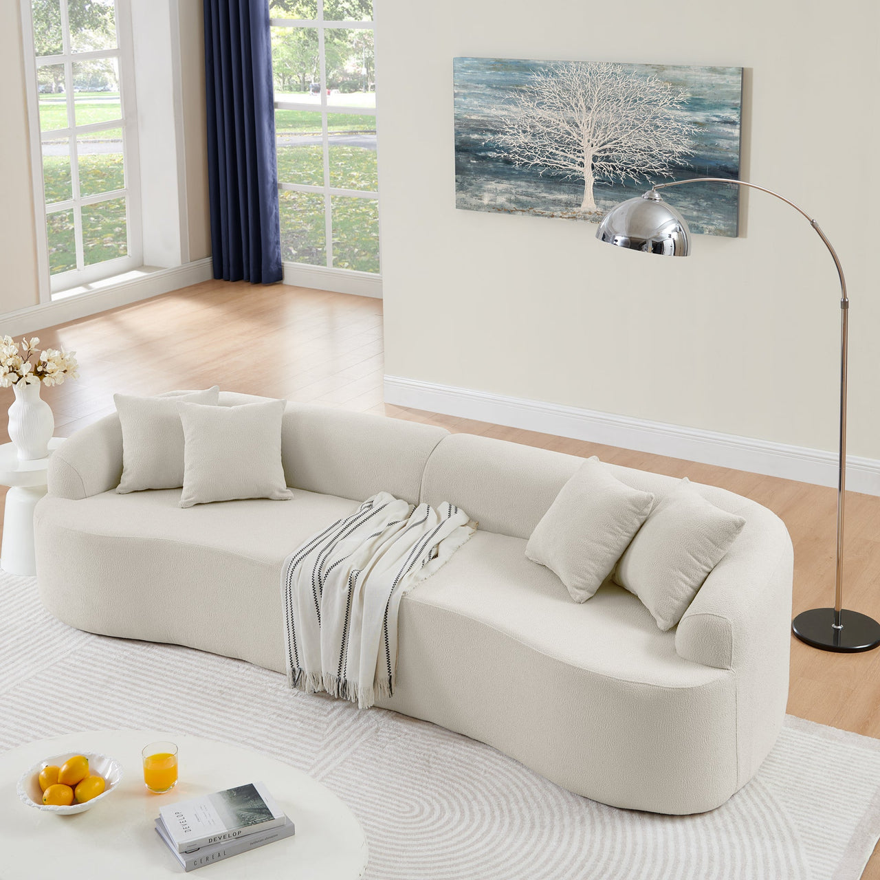 Curved Modular Sectional Sofa in Lamb's Wool Fabric