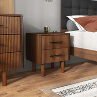 Thumbnail for Logan Mid Century Modern Walnut Nightstand Bed Side Tables With 2 Drawers