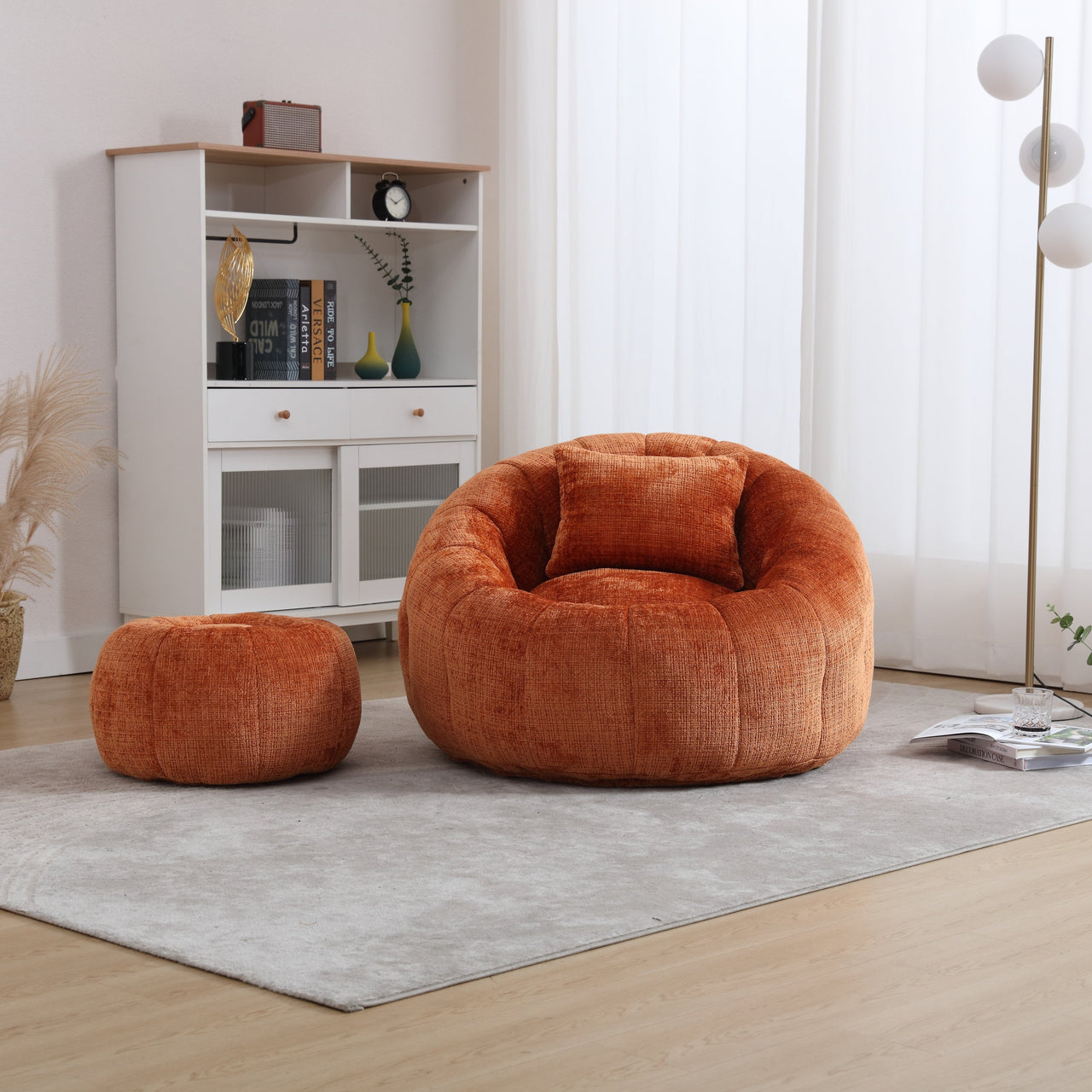 Modern Extra Large Round Bean Bag Chair with Footrest