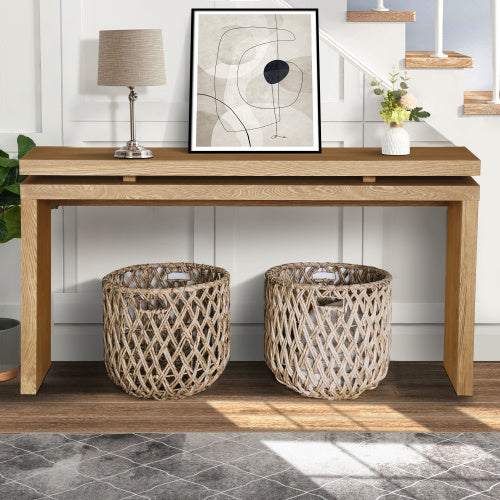 Retro Wooden Entryway Table With Double Board Suspension Design