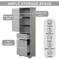 Thumbnail for Tall Freestanding Storage Cabinet With Two Different Size Drawers And Adjustable Shelf