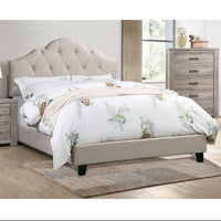 Thumbnail for Contemporary 1pc Queen Size Bed Adjustable HB Light Brown Polyfiber Tufted Upholstered Wooden Bedframe Bedroom Furniture
