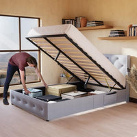 Thumbnail for Queen Size Bed Frame With Lift Up Storage Bed & Modern Wingback Headboard