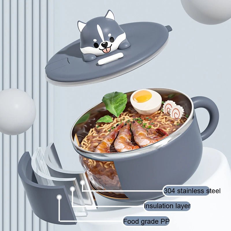 1.2l Cartoon Dog Noodle Bowl With Lid and Spoon - Casatrail.com