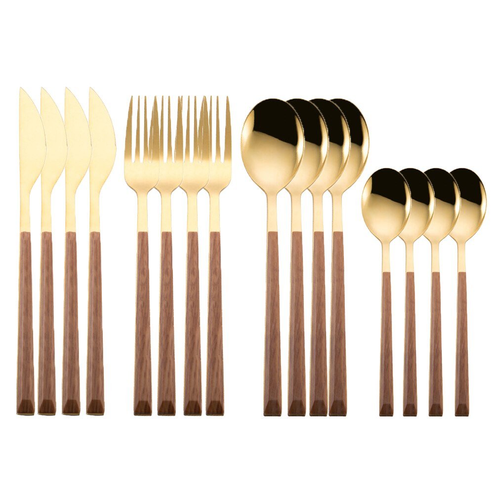 16 Pieces Wooden Handle Cutlery Set - Casatrail.com