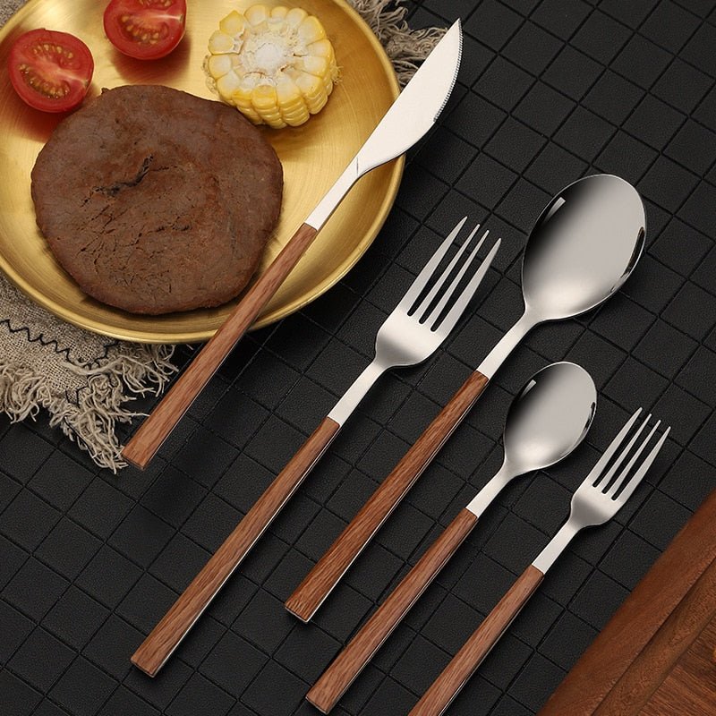 16 Pieces Wooden Handle Cutlery Set - Casatrail.com