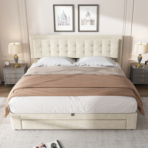 Upholstered Bed King Size Bed With Slats And Headboard, Without Mattress