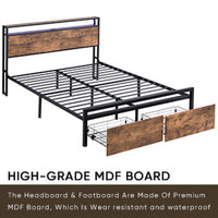 Thumbnail for Queen Size Bed Frame With Storage Headboard And 2 Drawers & LED Lights Bed With Charging Station