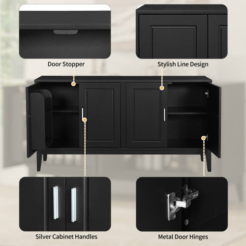 4 Door Sideboard Storage Cabinet With Gantry With Adjustable Shelves