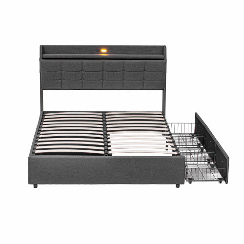 5ft King Bed Frame With Hydraulic Storage & Headboard, Storage And Drawers