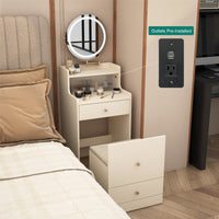 Thumbnail for 3 In 1 Vanity Desk With Mirror And Light, With 2 Drawers And Open Storage Space