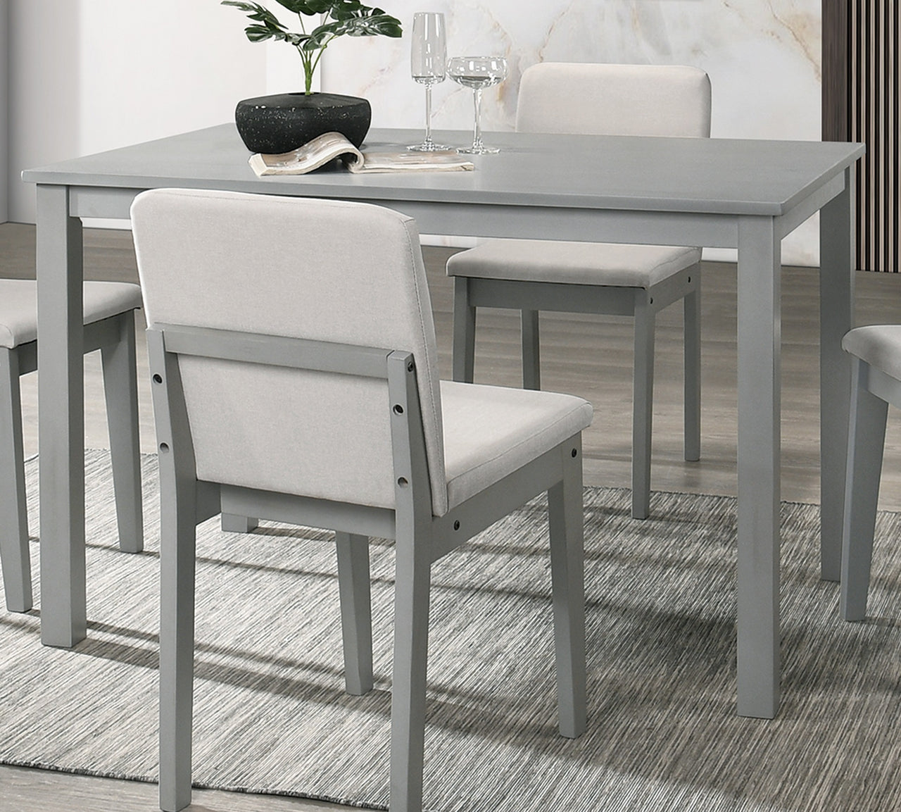 Grey Finish 5 Piece Dining Room Set Dining Table
