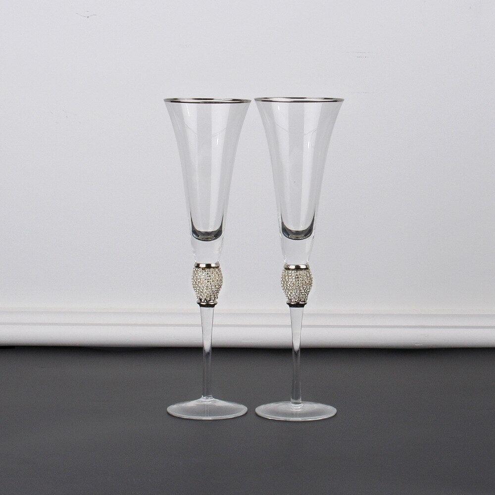 2 Pcs Crystal Diamond Wedding Champagne Glass Cup - Casatrail.com