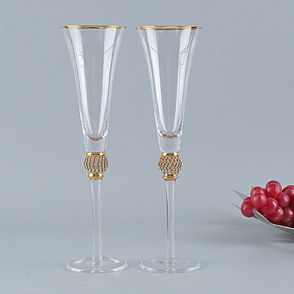 2 Pcs Crystal Diamond Wedding Champagne Glass Cup - Casatrail.com